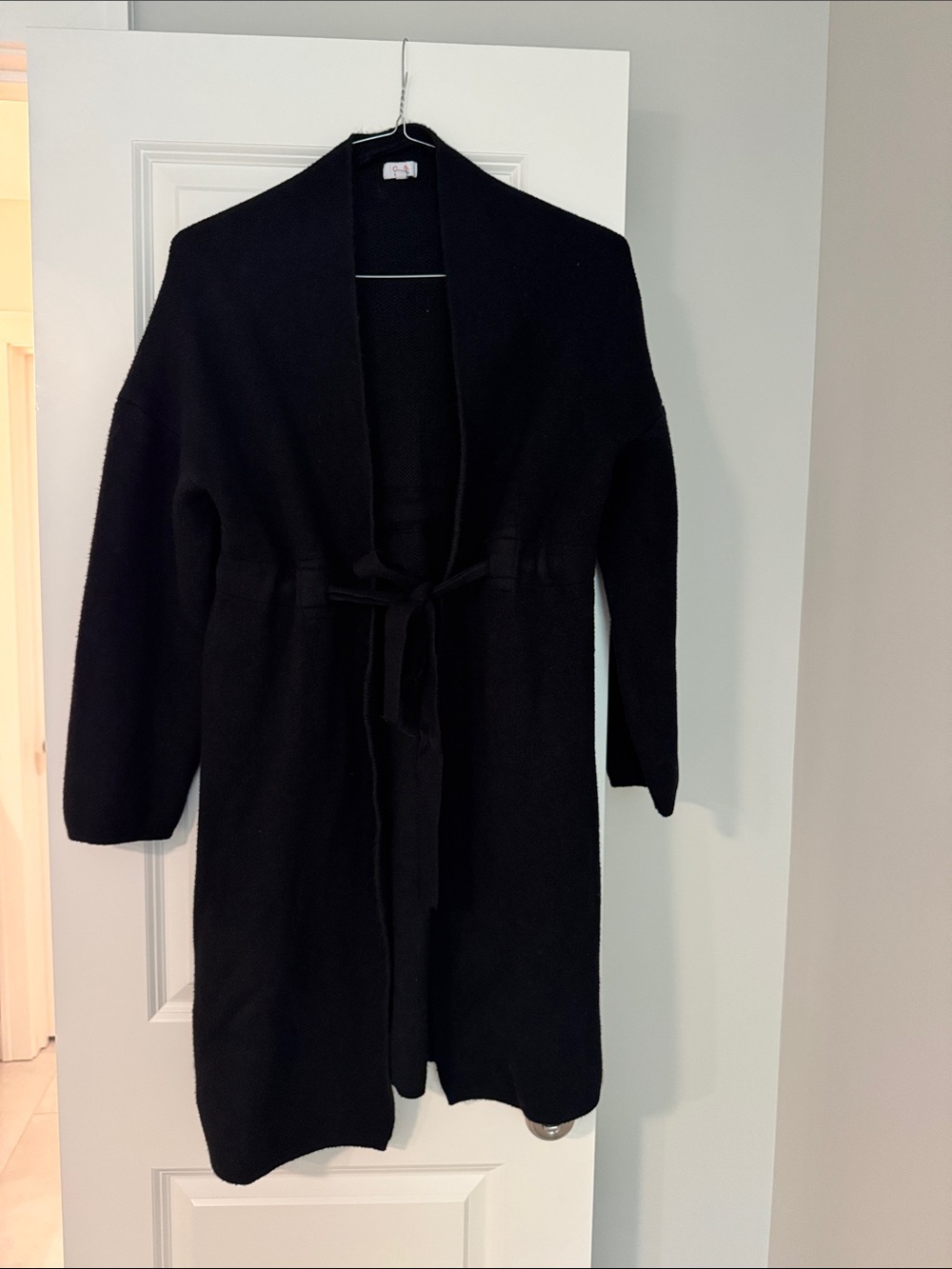 Q+A Los Angeles Black Tie-Waist Long Cardigan Coatigan